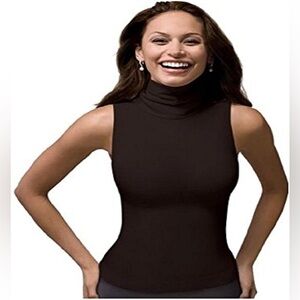 Spanx On Top And & Control Sleeveless Turtleneck Top Shapewear Dk  Brown L NWT